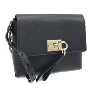 Salvatore Ferragamo Gancini Studio GG black leather shoulder bag pouch